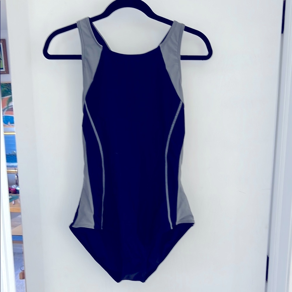 Swimsuit with High Cut Neckline and Sporty Design